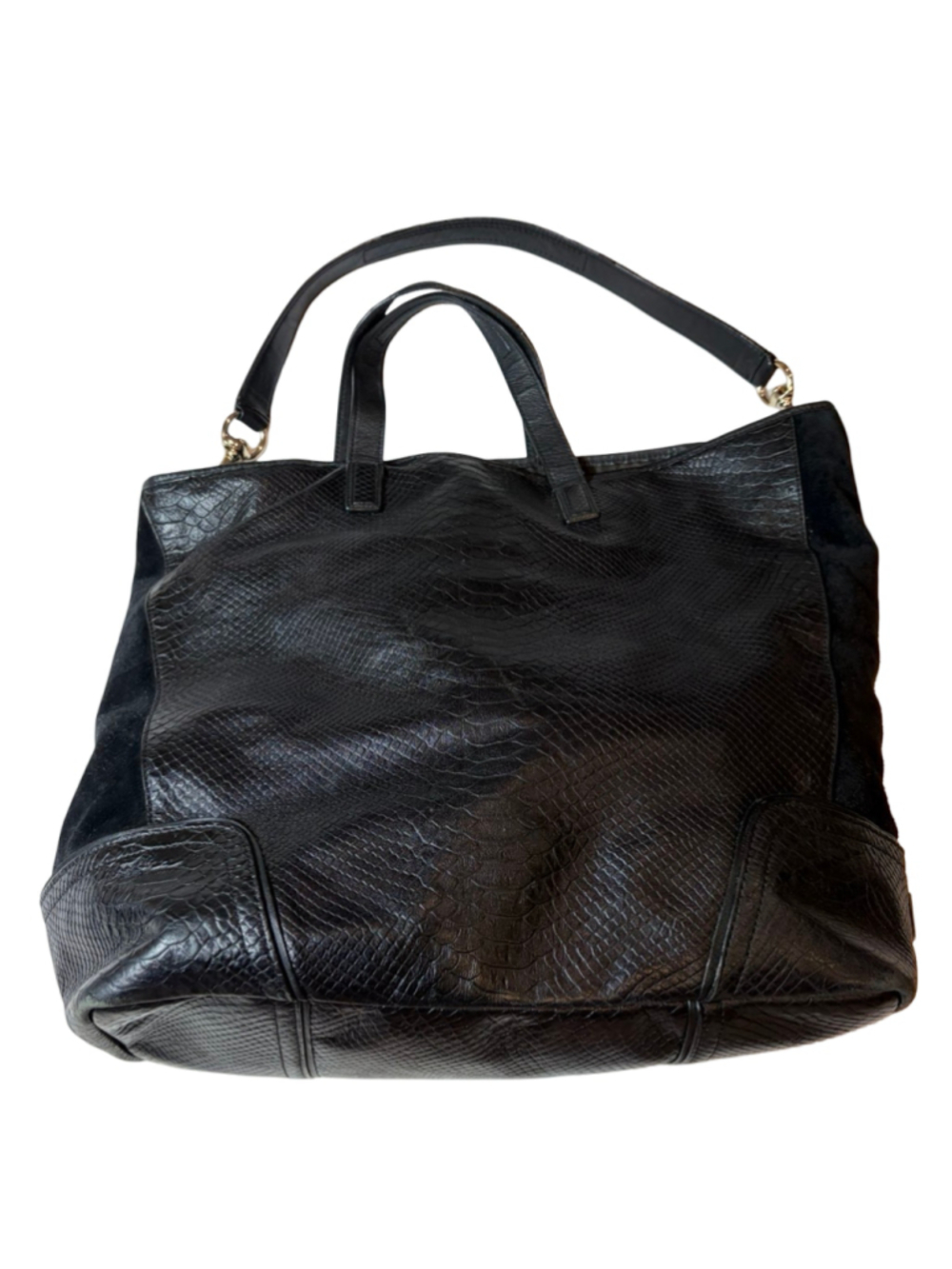 Coach Hadley XL Black Python Embossed Leather Suede Tote Shoulder Bag
